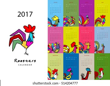 Rooster calendar 2017 for your design