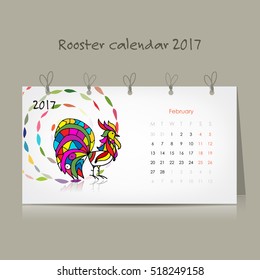 Rooster calendar 2017 for your design. Vector illustration