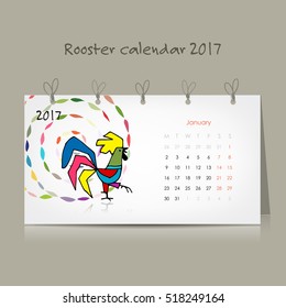 Rooster calendar 2017 for your design. Vector illustration