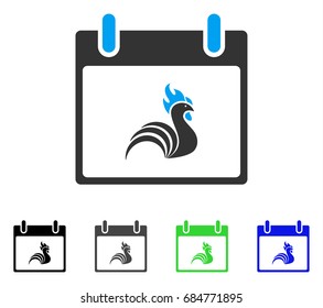 Rooster Calendar Day flat vector pictograph. Colored rooster calendar day gray, black, blue, green icon variants. Flat icon style for web design.