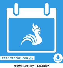 Rooster Calendar Day icon. Vector EPS illustration style is flat iconic symbol, white color.