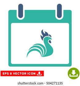 Rooster Calendar Day icon. Vector EPS illustration style is flat iconic bicolor symbol, cobalt and cyan colors.