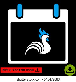 Rooster Calendar Day icon. Vector EPS illustration style is flat iconic bicolor symbol, blue and white colors.