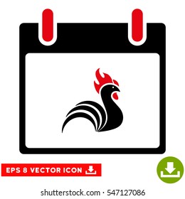 Rooster Calendar Day icon. Vector EPS illustration style is flat iconic bicolor symbol, intensive red and black colors.