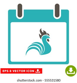 Rooster Calendar Day icon. Vector EPS illustration style is flat iconic bicolor symbol, grey and cyan colors.