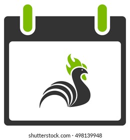 Rooster Calendar Day vector pictograph. Style is flat graphic bicolor symbol, eco green and gray colors, white background.