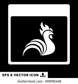 Rooster Calendar Page icon. Vector EPS illustration style is flat iconic symbol, white color.