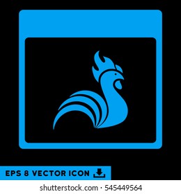 Rooster Calendar Page icon. Vector EPS illustration style is flat iconic symbol, blue color.