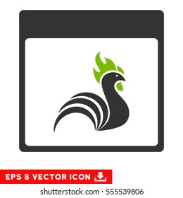 Rooster Calendar Page icon. Vector EPS illustration style is flat iconic bicolor symbol, eco green and gray colors.
