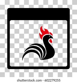 Rooster Calendar Page icon. Vector illustration style is flat iconic bicolor symbol, intensive red and black colors, transparent background. Designed for web and software interfaces.