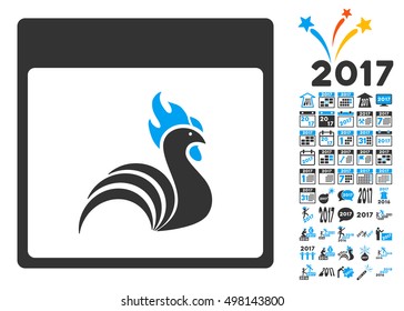 Rooster Calendar Page pictograph with bonus calendar and time management clip art. Vector illustration style is flat iconic symbols, blue and gray colors, white background.