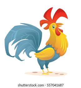Rooster cartoon character for New Year 2017; Funny colorful Cockerel; Vector drawing EPS8