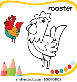 rooster cartoon - coloring for kids