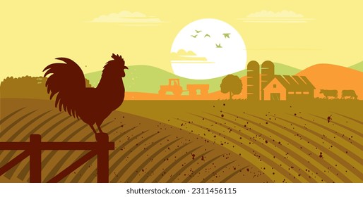 Caricatura de gallo en la valla agrícola.