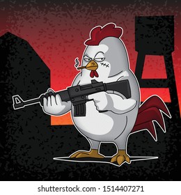 rooster cartoon holding a firearm illustration