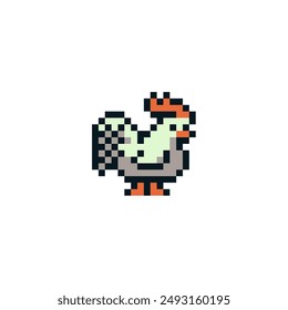 Rooster. Cartoon icon for children's mobile applications, book illustration. Isolated vector illustration. Game assets. Pixel art 80s style.