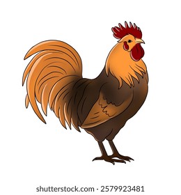 Rooster cartoon, rooster icon isolated on white background, vector illustration.
