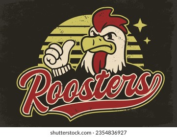 Rooster Cartoon Vintage Logo Thumbs Up Pose