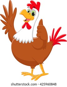 rooster cartoon waving and give thumb up