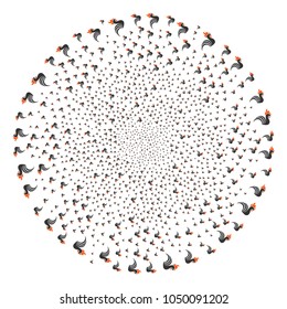 Rooster centrifugal cluster. Element cycle done from scatter rooster items. Vector illustration style is flat iconic symbols.