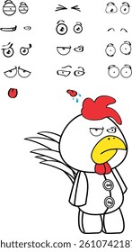 rooster character cartoon expressions pack collection in vector format