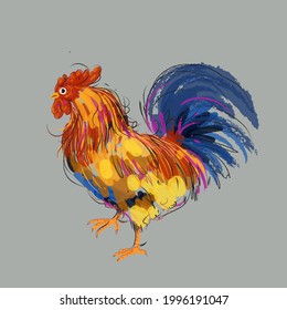 Rooster character icon sign vector illustration. Rough,line art,artistic,grunge,engraving.