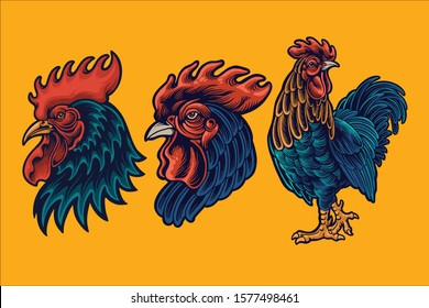 rooster character mascot logo design illustration