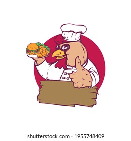 ROOSTER CHEF BURGER MASCOT LOGO