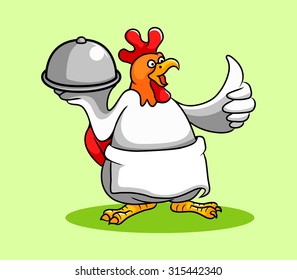 Rooster chef cartoon character, vector illustration in single layer. 