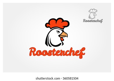 Rooster Chef Vector Logo Template. Bird cock minimal illustration. 