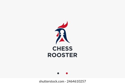 rooster with chess logo design vector silhouette illustration