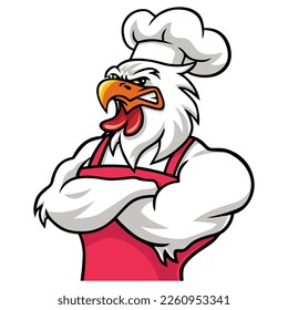 Rooster Chicken Chef Restaurant Mascot Cartoon Logo Design Vector