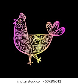 Rooster, Chicken Chinese zodiac symbol of the 2017 year. Zentangle inspired. Design for t-shirt print, greeting card, calendar.