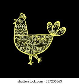 Rooster, Chicken Chinese zodiac symbol of the 2017 year. Zentangle inspired. Design for t-shirt print, greeting card, calendar.