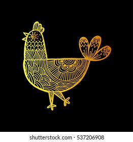 Rooster, Chicken Chinese zodiac symbol of the 2017 year. Zentangle inspired. Design for t-shirt print, greeting card, calendar.