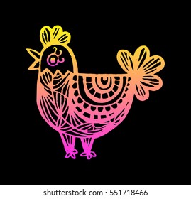 Rooster. Chicken Chinese zodiac symbol of the 2017 year. Zentangle inspired. Design for t-shirt print, greeting card, calendar.