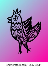 Rooster. Chicken Chinese zodiac symbol of the 2017 year. Zentangle inspired. Design for t-shirt print, greeting card, calendar.
