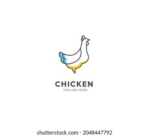 rooster chicken cock hen modern icon minimal line art vector logo design