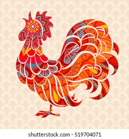 Rooster, chicken, cock. Vector illustration. The symbol of the Chinese New Year 2017.