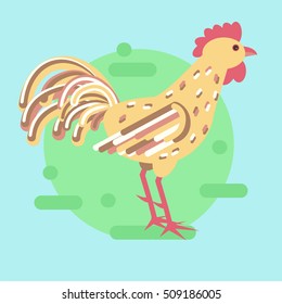Rooster chicken concept. Cute stock vector illustration of a domesticated bird in flat style for eco farm, easter decoration, poultry.Cartoon character.