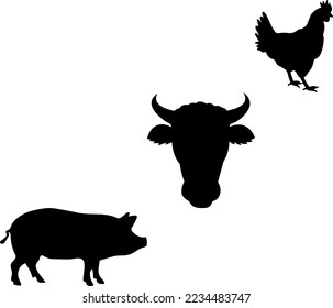 Rooster Hühnerkuh Bull Head Pig BBQ Logo-Layout - (Bearbeitbare Datei) Vektorgrafik