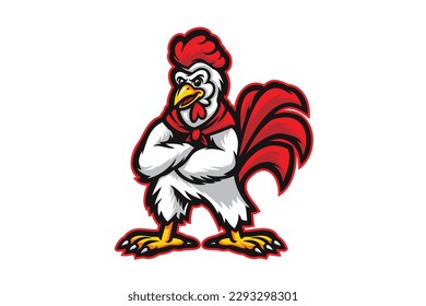 Rooster Chicken e sport mascot logo cartoon illustration vector