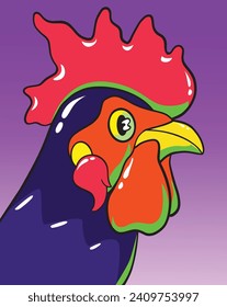 Rooster Chicken face colorful vector graphic design illustration