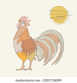 Ilustración de la línea plana de pollo de gallo
