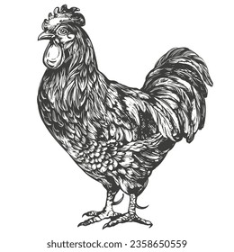 rooster, chicken hand drawn vector illustration realistic sketch