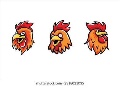 Rooster Chicken Head Mascot Logo, Sticker set