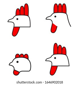 Rooster, chicken head - set. Vector illustration.