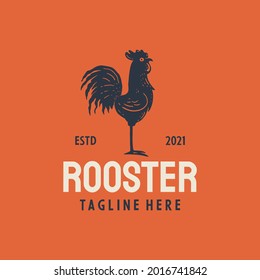 Rooster, chicken, hen, silhouette. Vintage retro Rooster logo design illustration