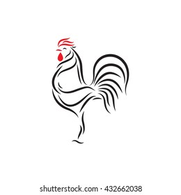 Rooster. Chicken logo. Hand drawn vector. Line art