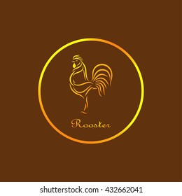 Rooster. Chicken logo. Hand drawn vector. Line art